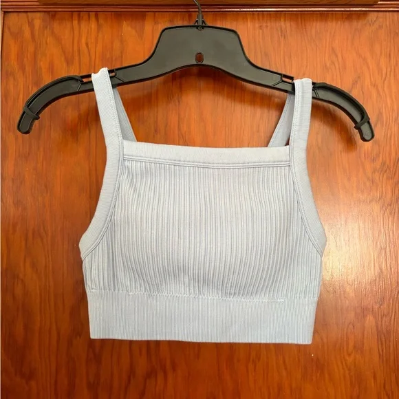 Aerie Light Blue Ribbed Crop Top - Picture 1 of 3